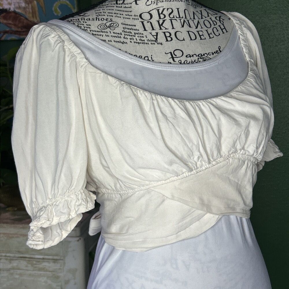 Just Polly New York Cream Crop Top Size Small Coquette Fairy Milkmaid Cottage